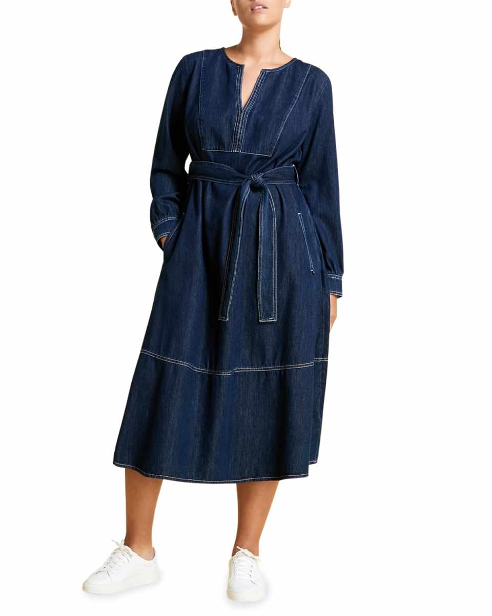 Plus Size Dadaista Belted Denim Dress